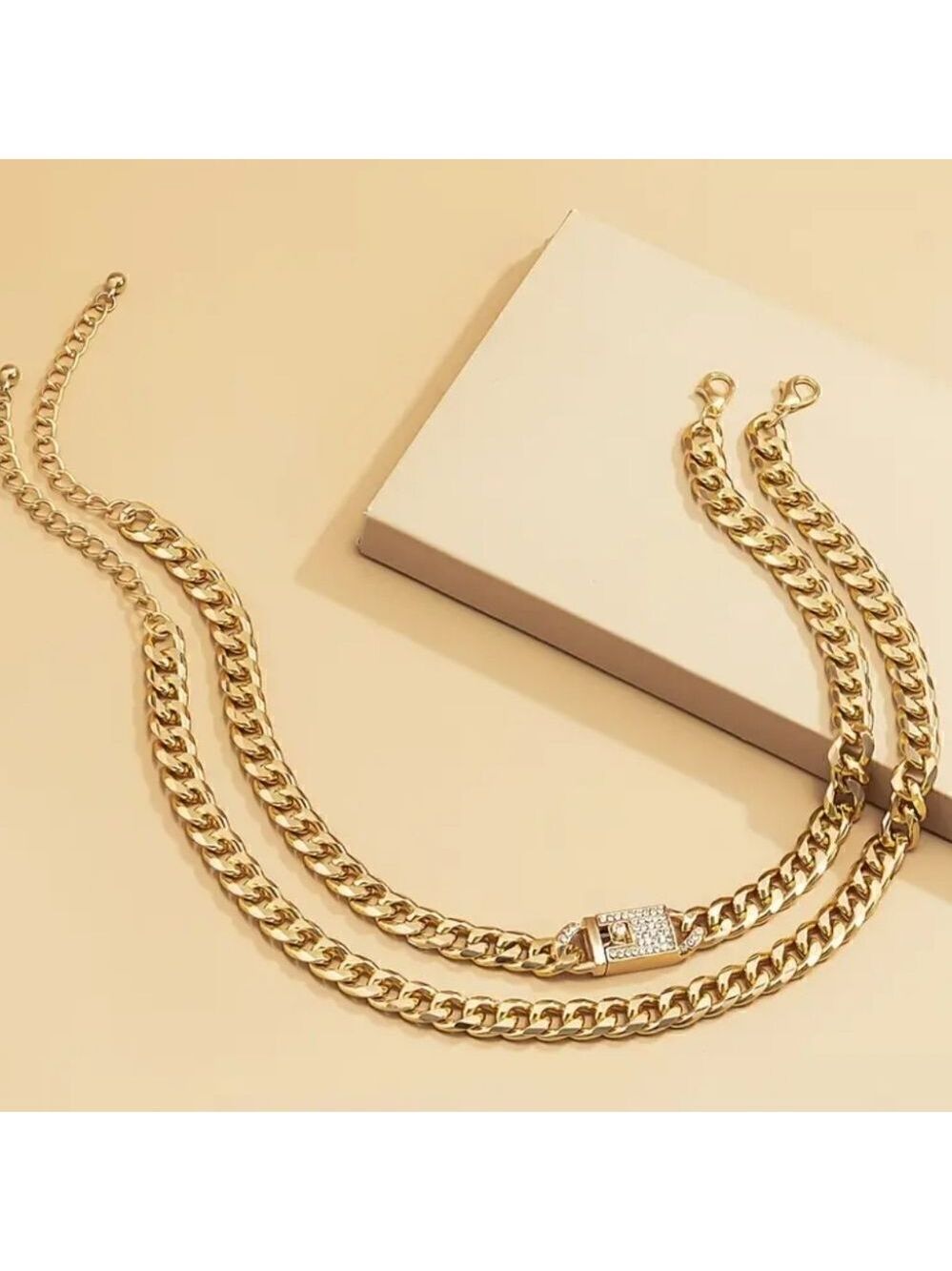 Chunky Chain Necklace Set Rhinestone Inlaid - Picture 8 of 8